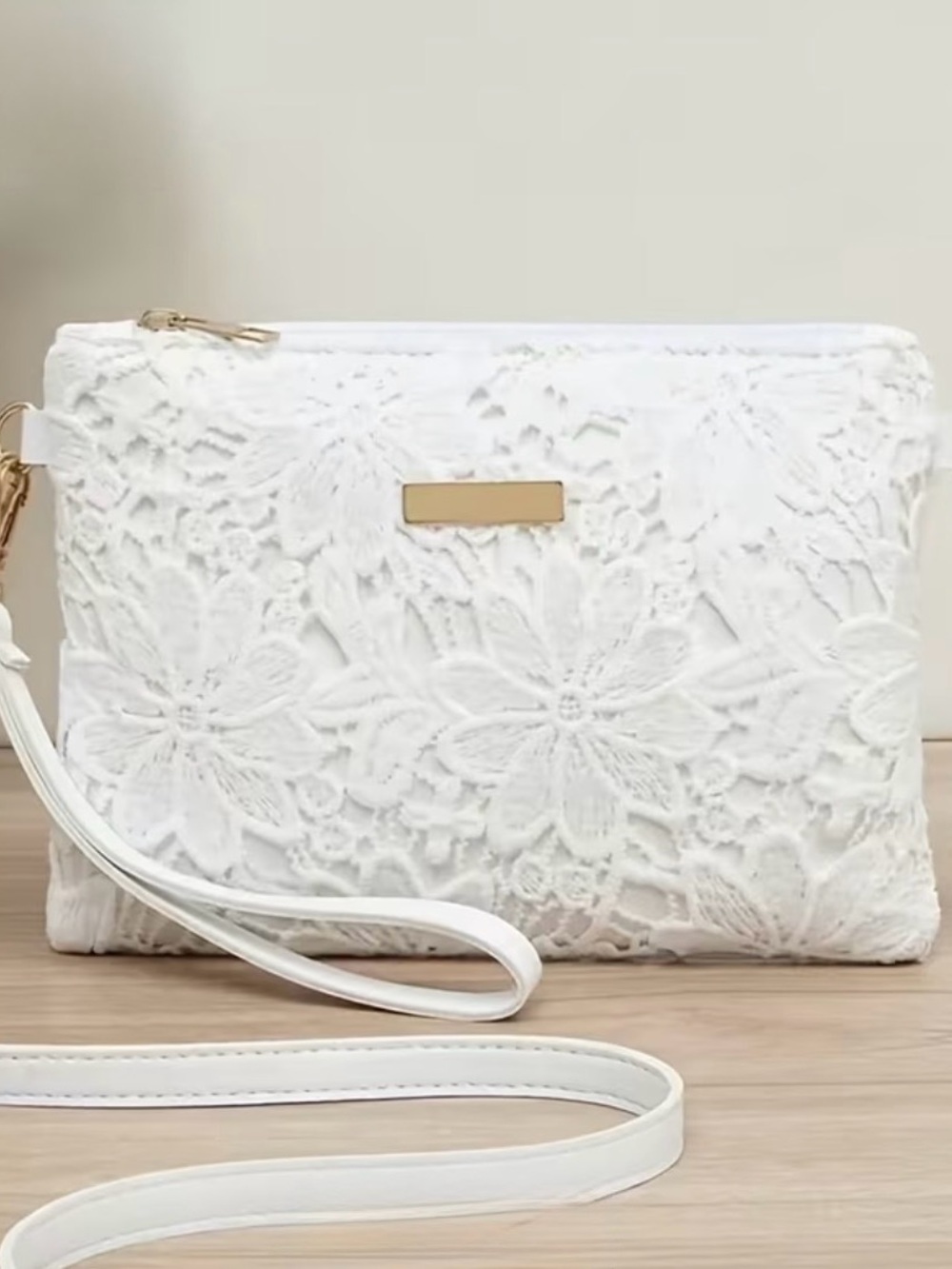 White Lace Floral Wristlet Crossbody Bag